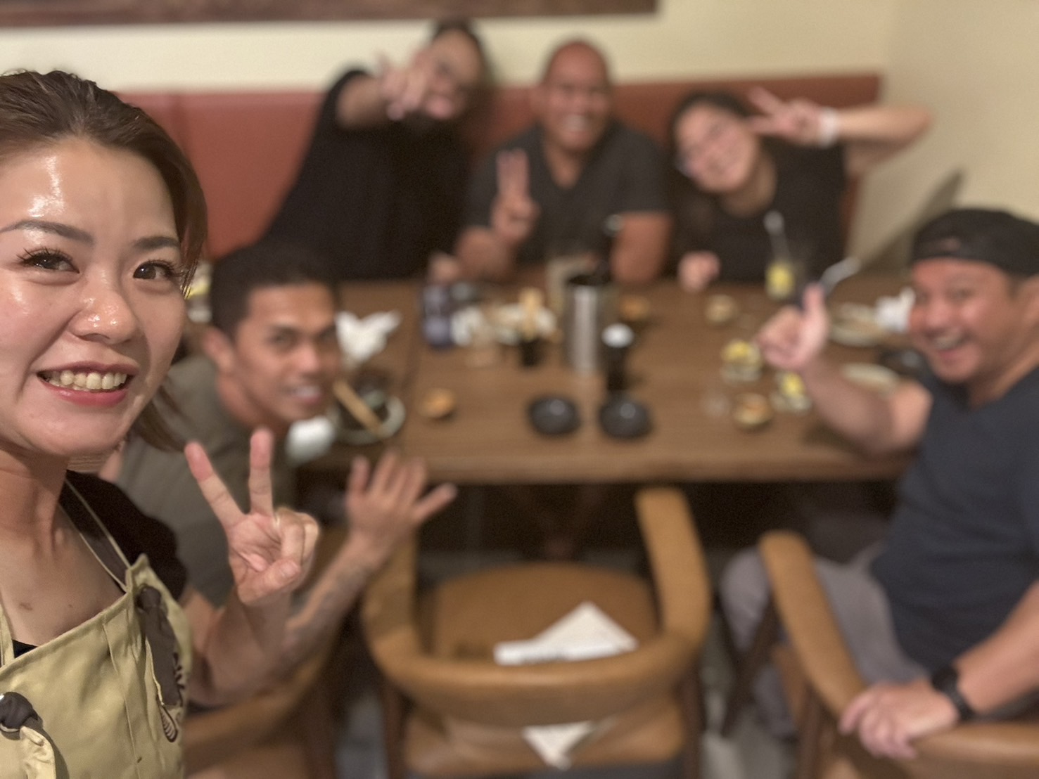 A group selfie around a table at LaLa.